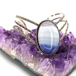 Sterling Silver Blue Agate Chevron Cuff Bracelet.